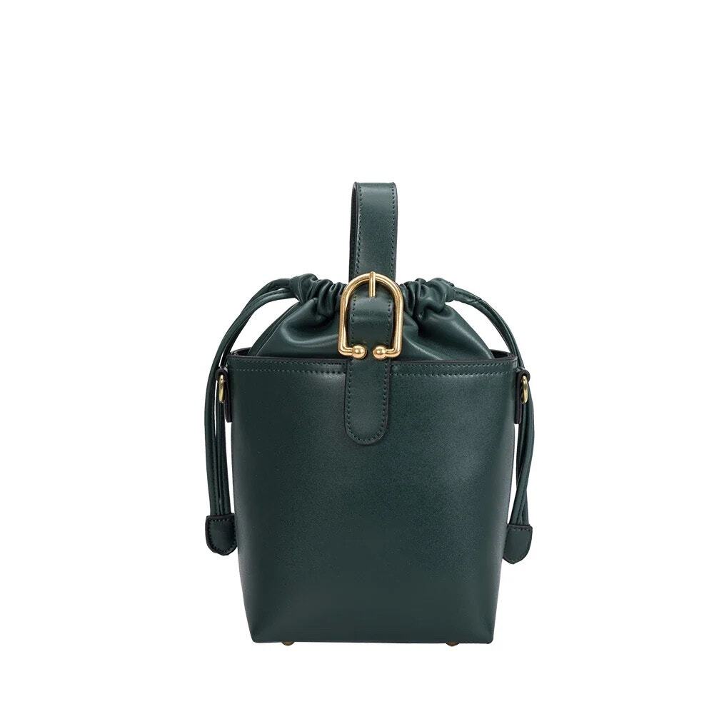 Melie Bianco Alexis Small Vegan Leather Bucket Crossbody Green NWT Drawstring